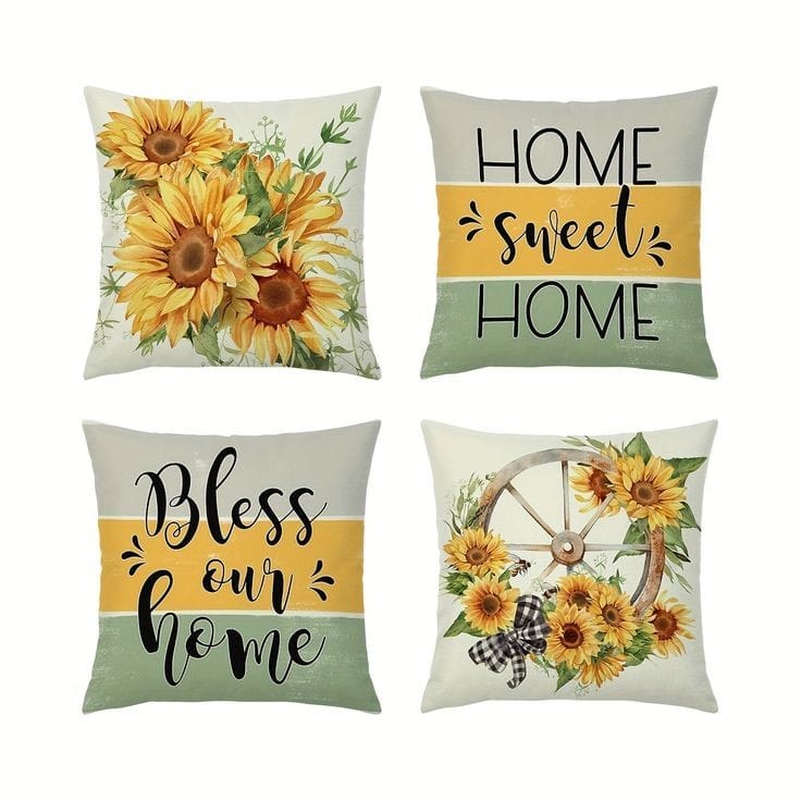 Set of 4, cushion cover , sunflower  for Bedroom,Party, Living Room.