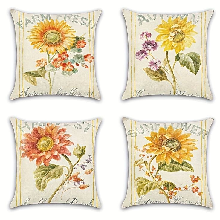 Set of 4, cushion cover , sunflower for Bedroom,Party, Living Room.