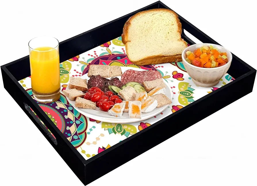 Serving wooden tray with cutt out handles