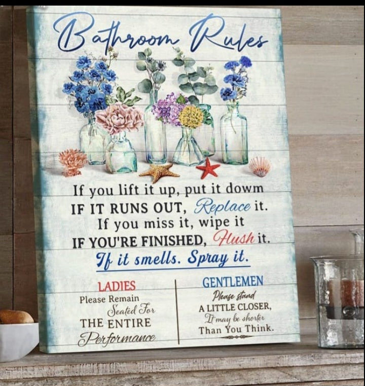 Bathroom  Rules, Home decor.  Size 12 x 9 inch..