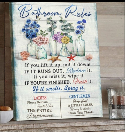 Bathroom  Rules, Home decor.  Size 12 x 9 inch..