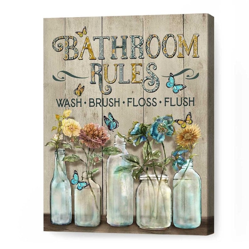 Bathroom  rules. Home decor.  Size 12 x 9 inch..