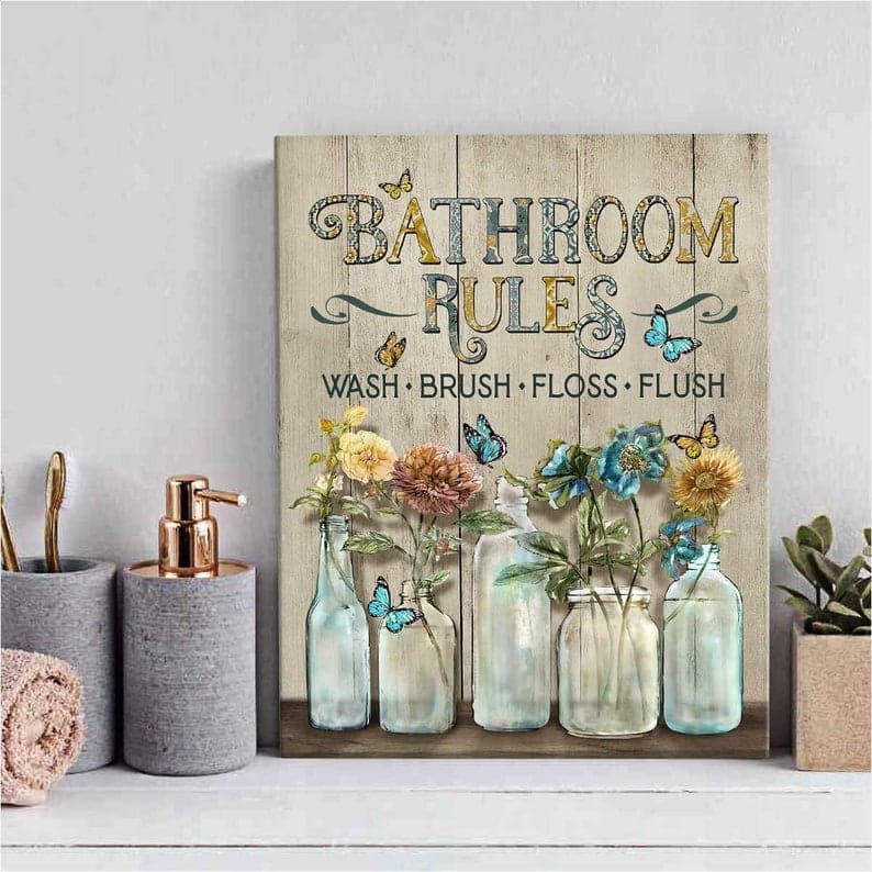 Bathroom  rules. Home decor.  Size 12 x 9 inch..