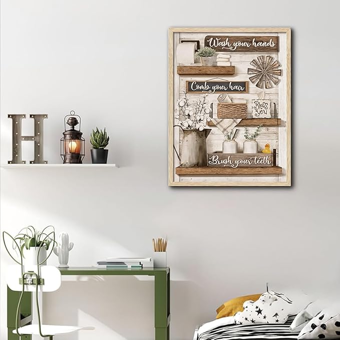 Framed Wall Art Bathroom Wall Decor Farmhouse Pictures Eucalyptus Dragonflies Canvas Art Rustic Inspirational Quotes Paintings Artwork For Restroom - Image 5