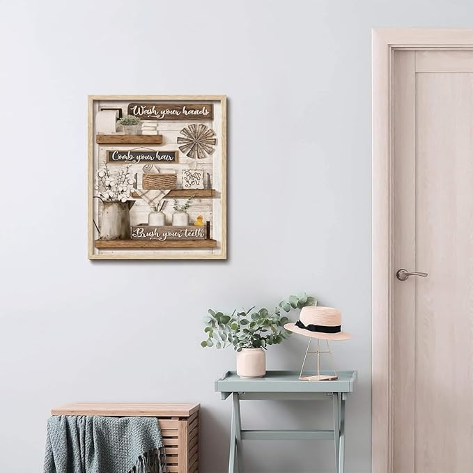 Framed Wall Art Bathroom Wall Decor Farmhouse Pictures Eucalyptus Dragonflies Canvas Art Rustic Inspirational Quotes Paintings Artwork For Restroom - Image 3