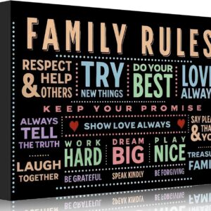 Family Rules Canvas Wall Art Inspirational Quotes Wall Decor Picture Colorful Uplifting Man Cave Poster Print Painting for Home Office Bedroom Living Room...