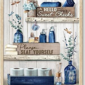 Bathroom rulesFramed Wall Art Bathroom Wall Decor Farmhouse Pictures Light Blue Eucalyptus Dragonflies Canvas Art Rustic Inspirational Quotes Paintings Artwork For Restroom