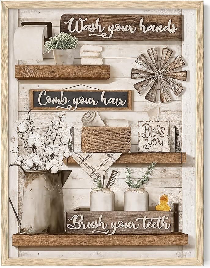 Framed Wall Art Bathroom Wall Decor Farmhouse Pictures Eucalyptus Dragonflies Canvas Art Rustic Inspirational Quotes Paintings Artwork For Restroom
