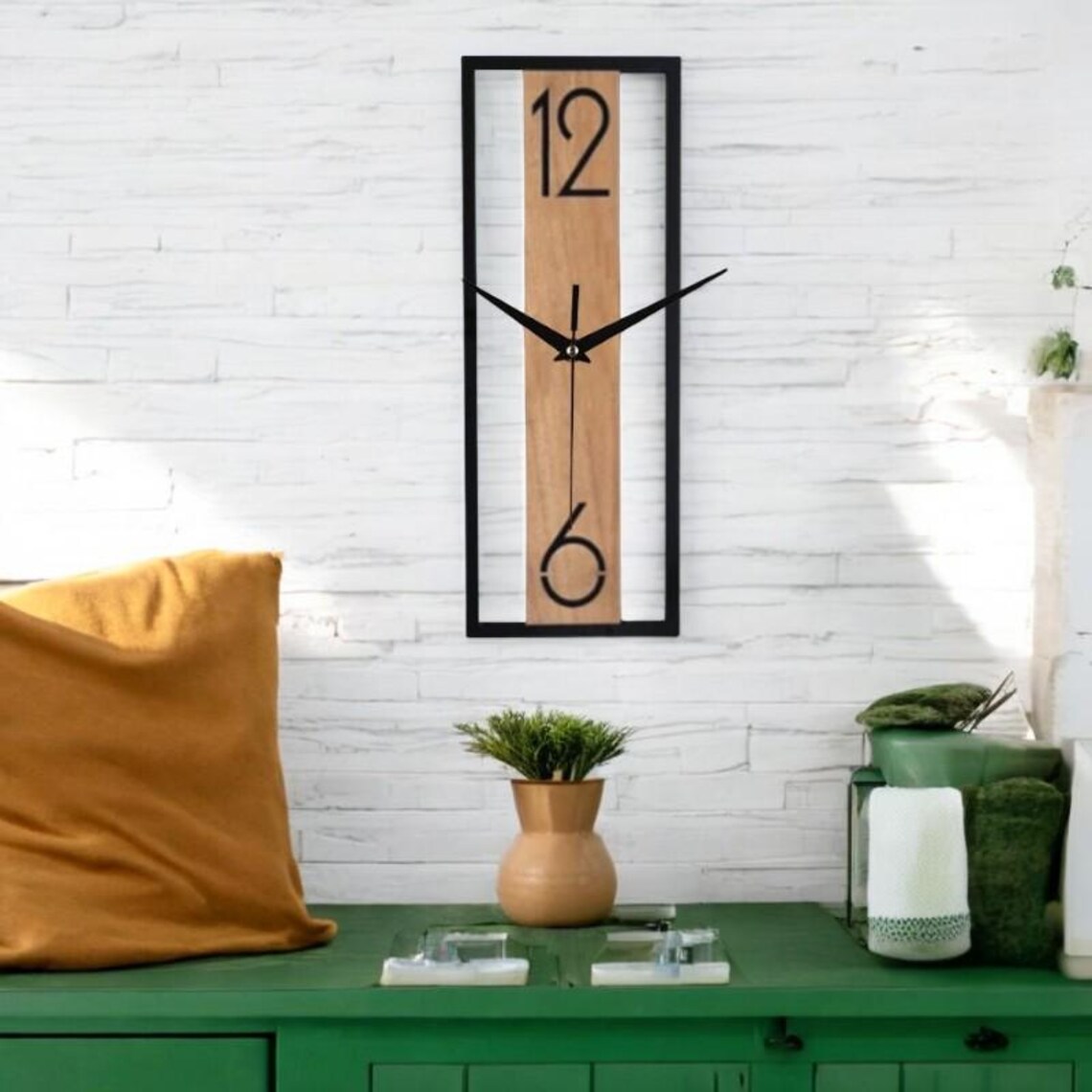 Modern Wooden Rectangular Wall Clock - Image 3